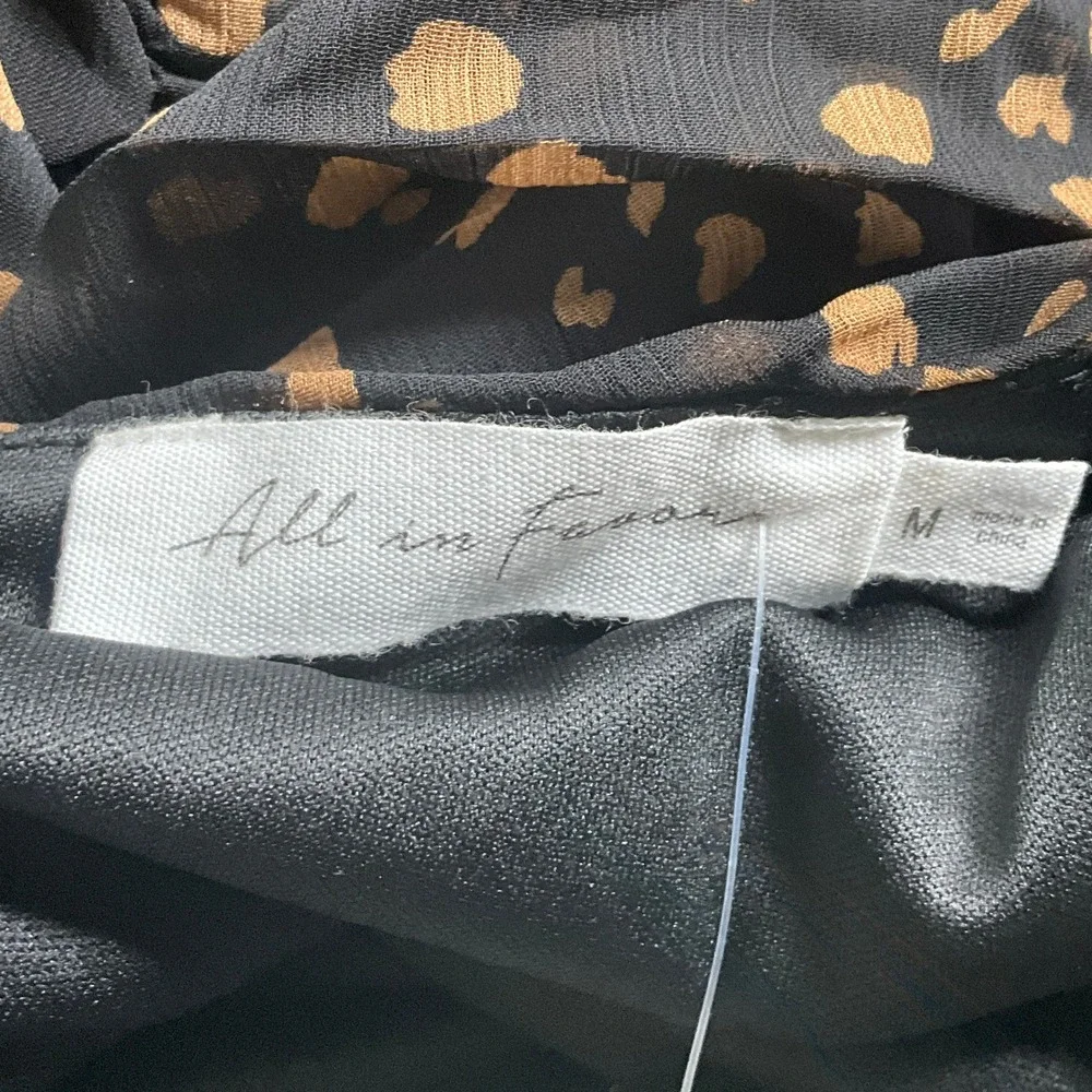 All in Favor Dress Black Tan‎ Patterned Babydoll Cinched Open Back Sz M Party
